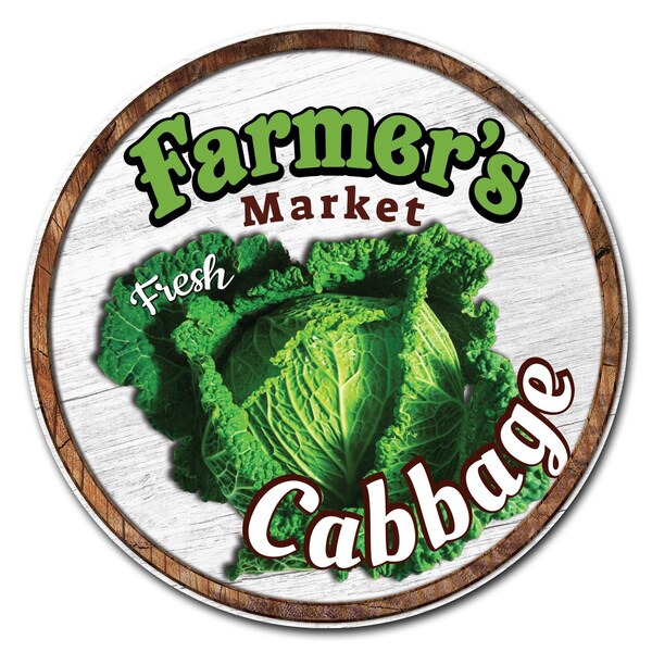 Corrugated Plastic Sign With Stakes 24in Circular-Farmers Market Cabbage, C-24-CIR-WS-Cabbage